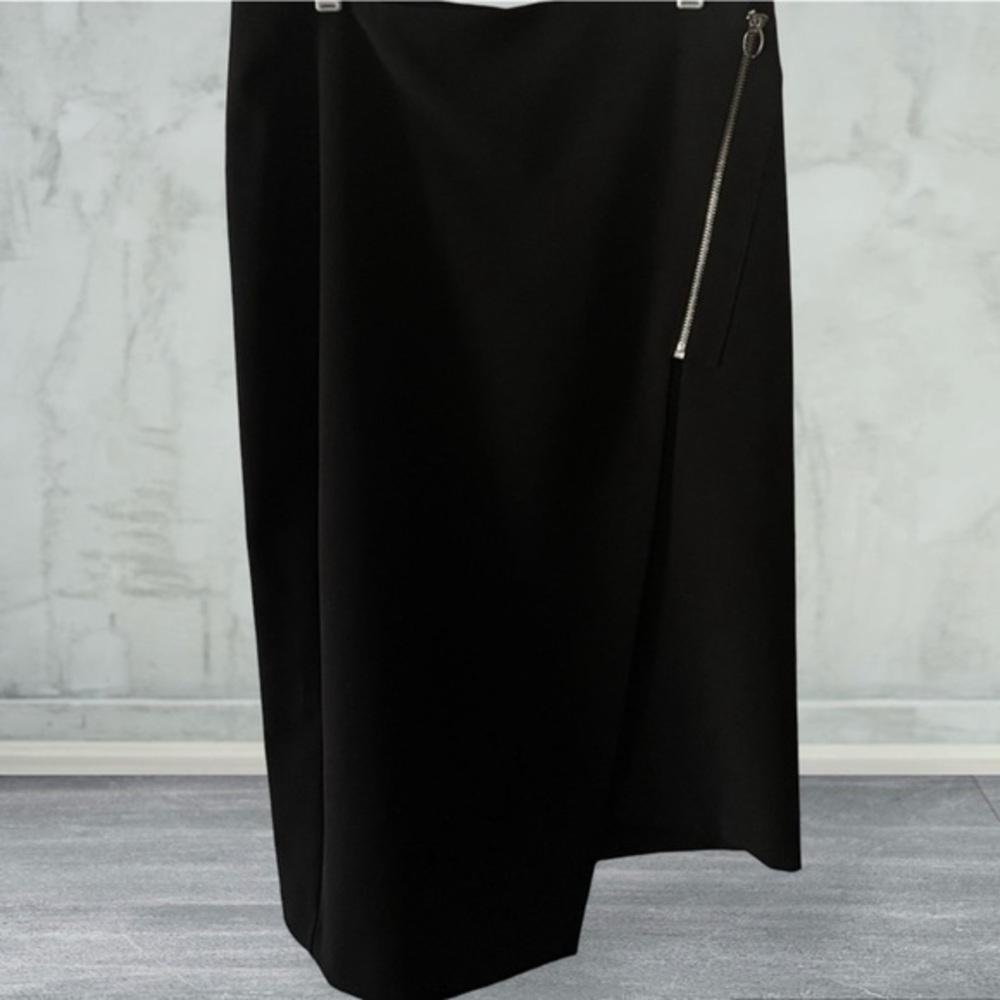 Black midi Skirt Bold Elements W/silver front zipper detail/asymmetrical…